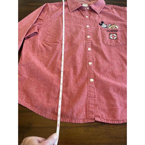Disney Womens 3/4 Sleeve Button Down Shirt Sz XL “SS Mickey” Red Embroidered - Picture 6 of 8